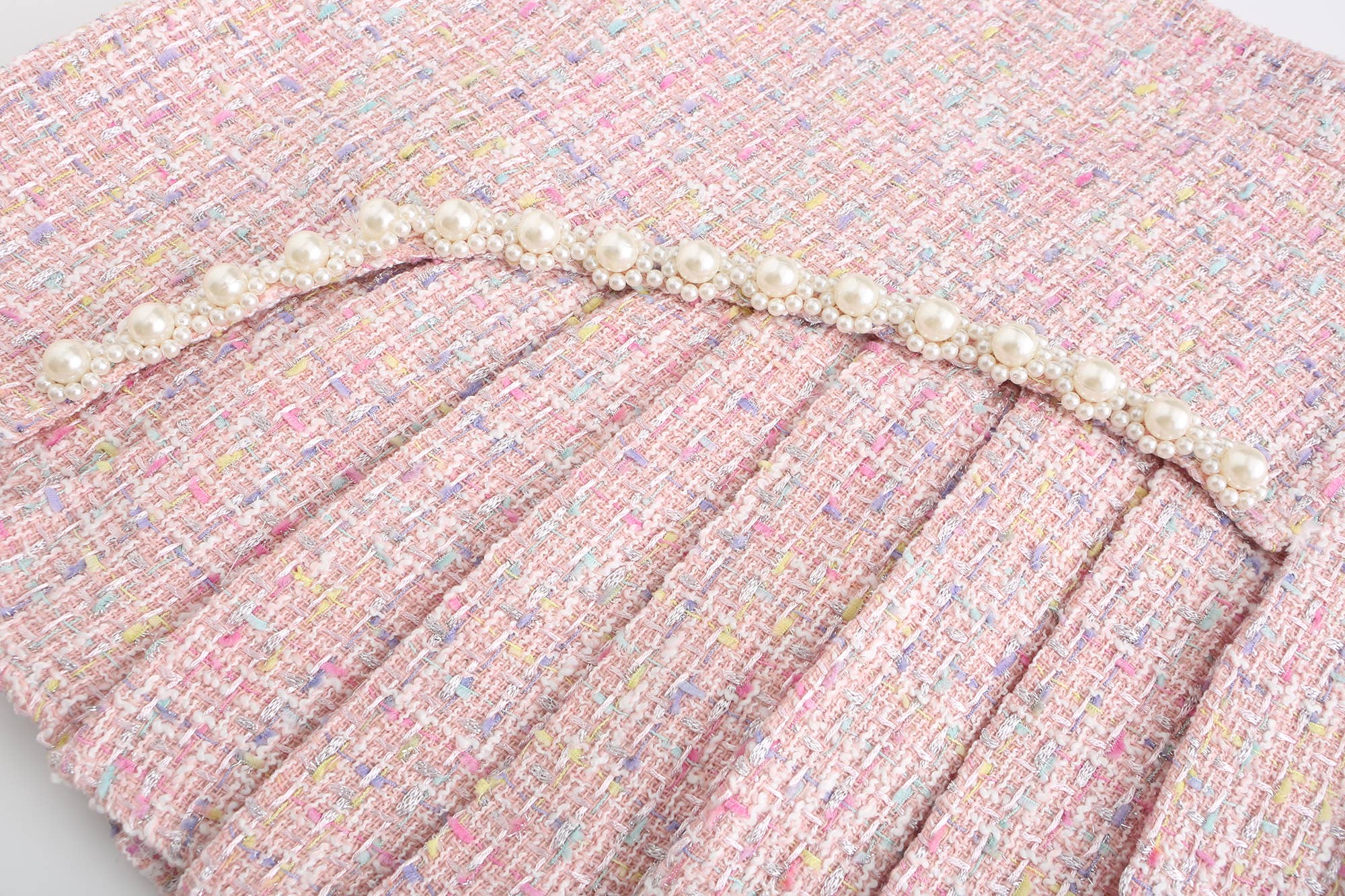 Cream SET003 Co-ord Set Women 3 Pieces Pink Tweed Skirt Set for wholesale on Faire4