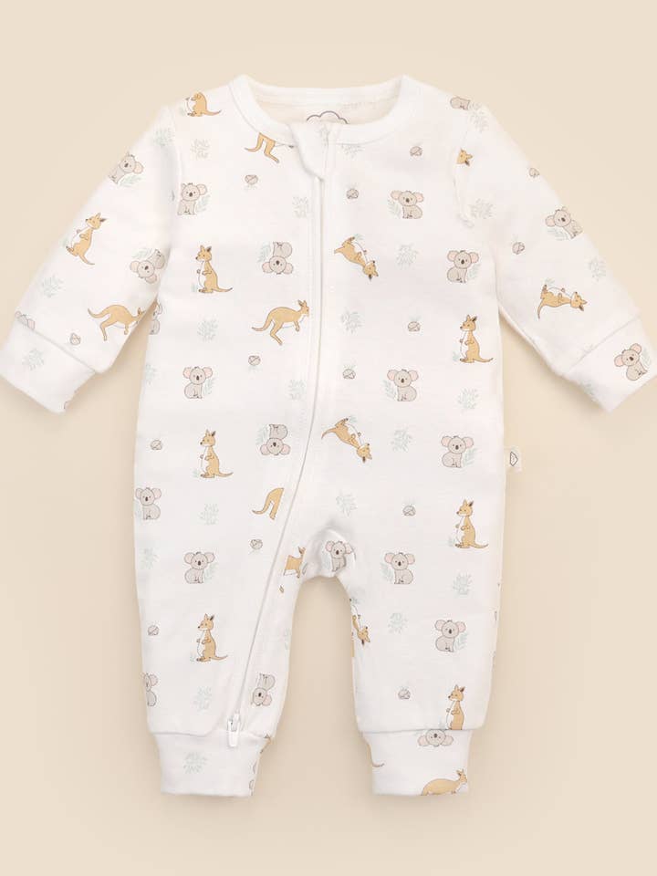 Organic Cotton Growsuit - Kangaroo & Koala for wholesale by Lūmmi in Colour Babywear