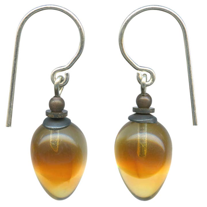 Brincos de dois tons em Topázio e Jonquil em Vidro Alemão Pendente por atacado de Owen Glass Collection