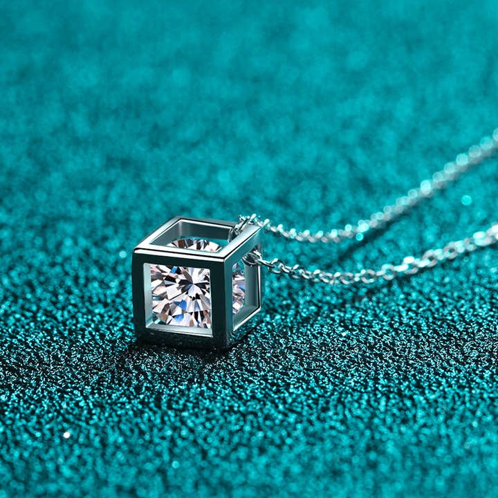 Perimade & Co. LLC - Wholesale Pendant/Charm Necklace - Magic Cube Moissanite Charm Necklace in 925 Sterling Silver