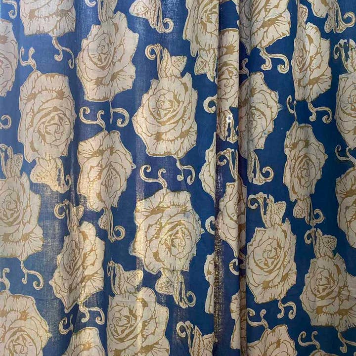 Ichcha - Wholesale Curtain - Light Blue & Gold Window Room Curtains Drapes - Rose Gold