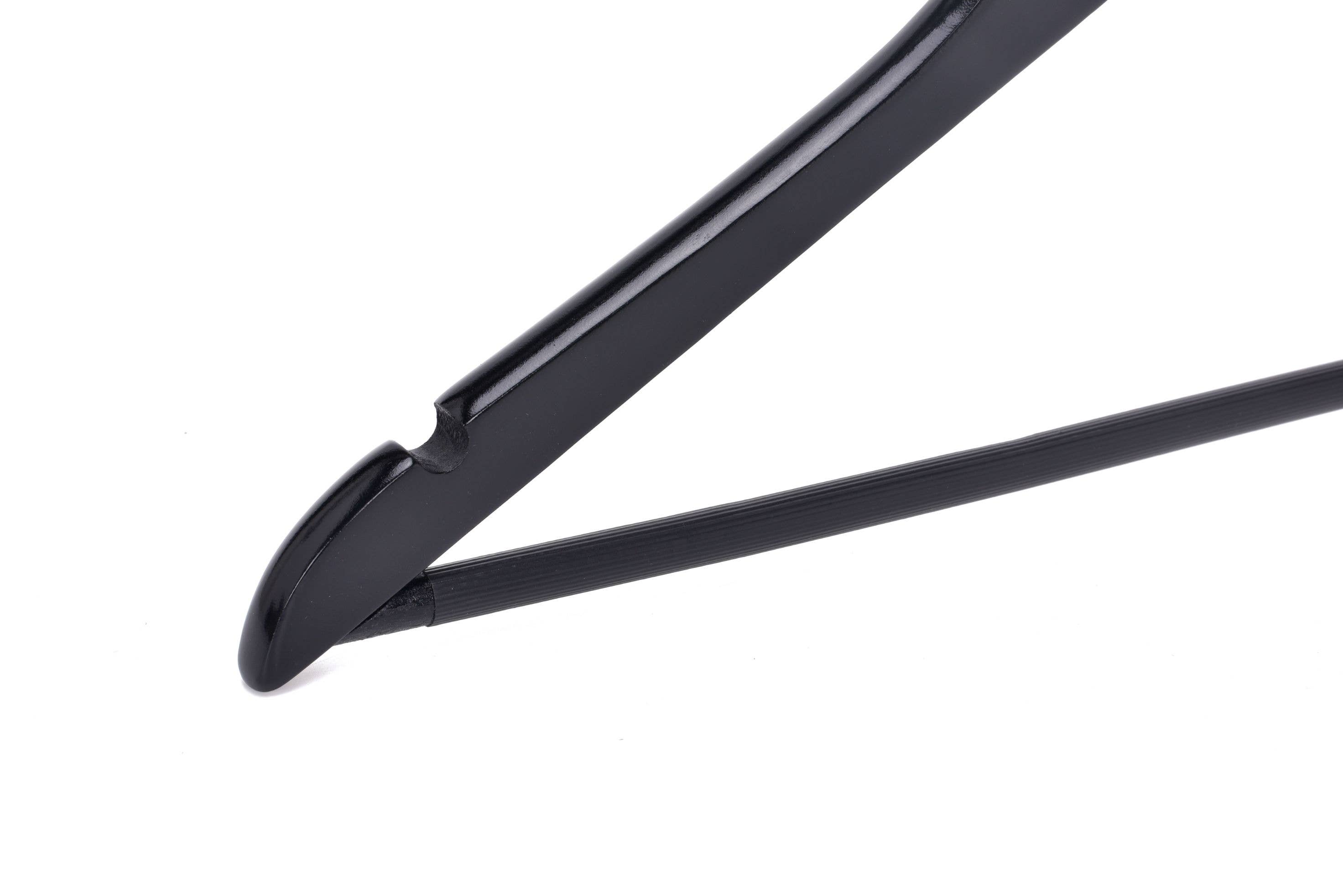 Quality Hangers - Wholesale Clothes Hangers - W070 Semi Curved Wooden Hangers, 17.5" -Black/Gold Hook - 808