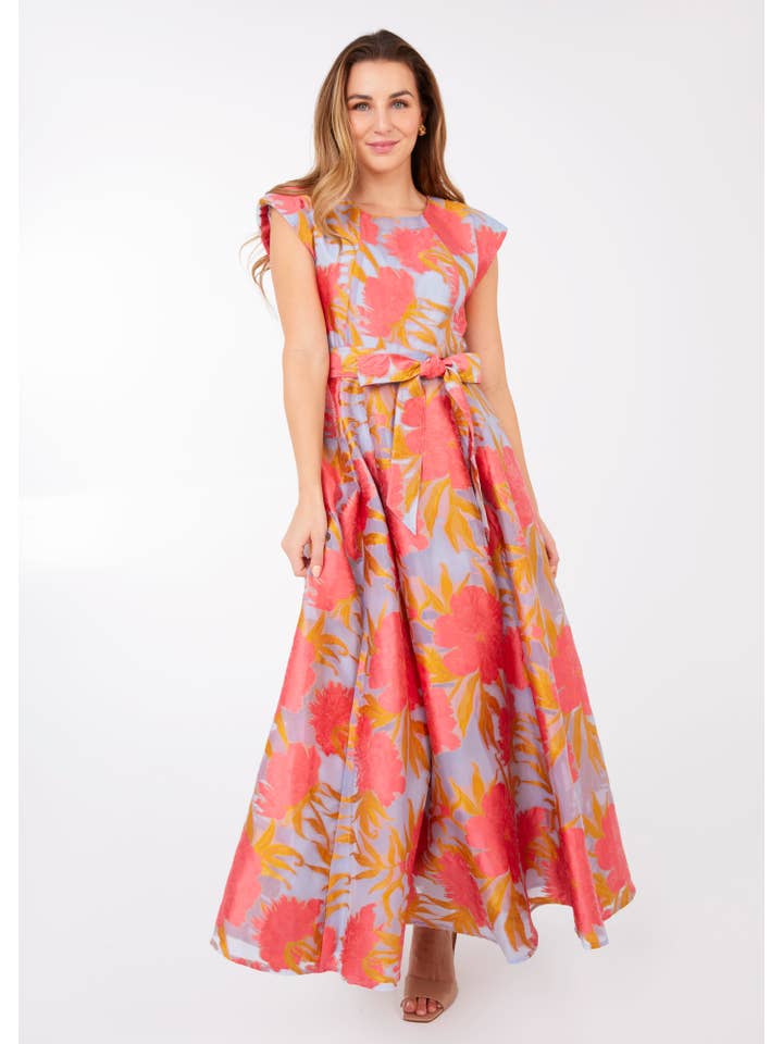 Abbey Glass – wholesale Gown – Women's – Olivia Gown Hot Coral Pansy Vine Organza