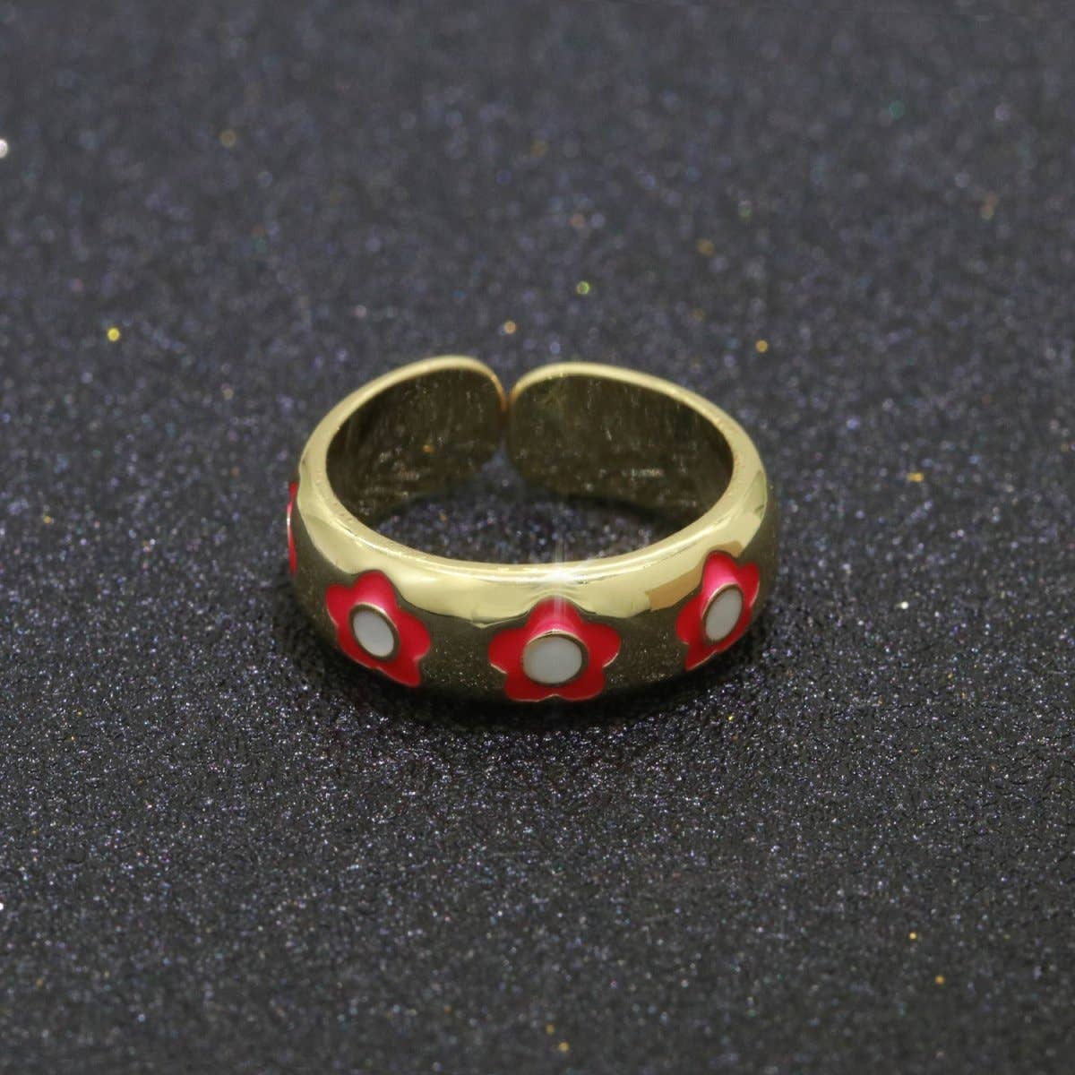 Aim Eternal – Anel de banda por atacado – Anel Ajustável Aberto com Margarida Dourada em Esmalte Joalharia Minimalista Empilhável Anel Midi S-021 ~ S-03016