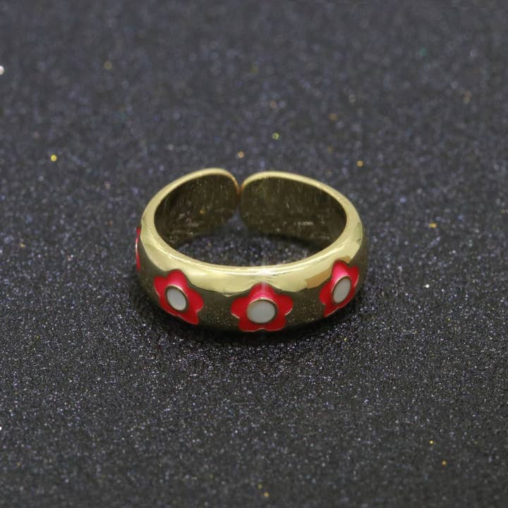 Aim Eternal – Anel de banda por atacado – Anel Ajustável Aberto com Margarida Dourada em Esmalte Joalharia Minimalista Empilhável Anel Midi S-021 ~ S-03016