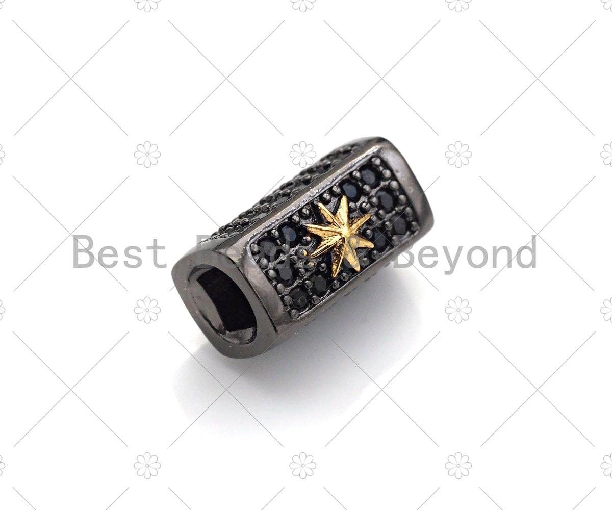 BestBeads&Beyond – Großhandel Individueller Charm/Anhänger – Stern/Löwe Kopf Perle, Rohr Spacer Bead, schwarz cz Pave Tube Spacer Beads für Männer/Frauen Schmuckherstellung, 7 x 14 mm, ML192