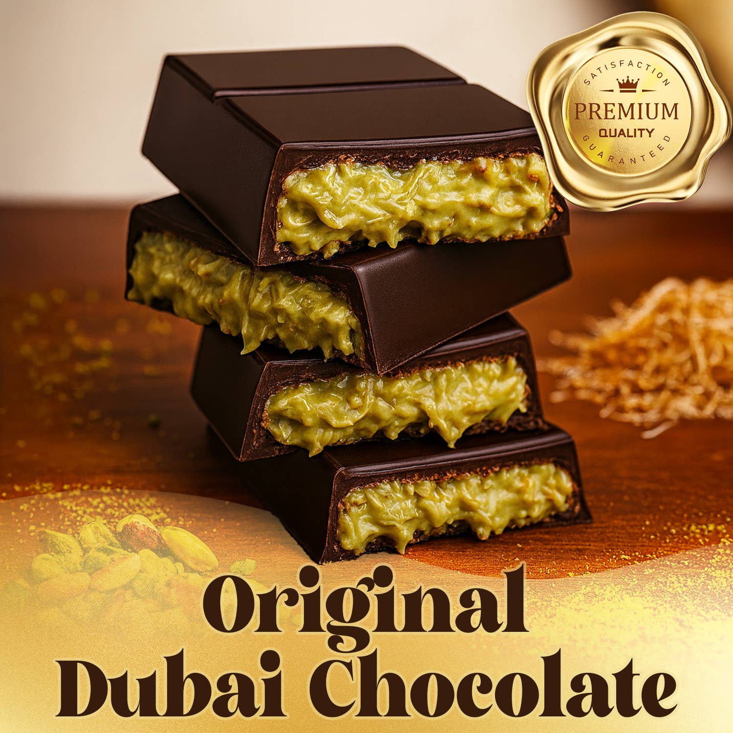 Ceres Gourmet - Wholesale Chocolate Bar - 3.5 oz Dark Dubai Chocolate Bar Pistachio - Gift-Ready Pack2