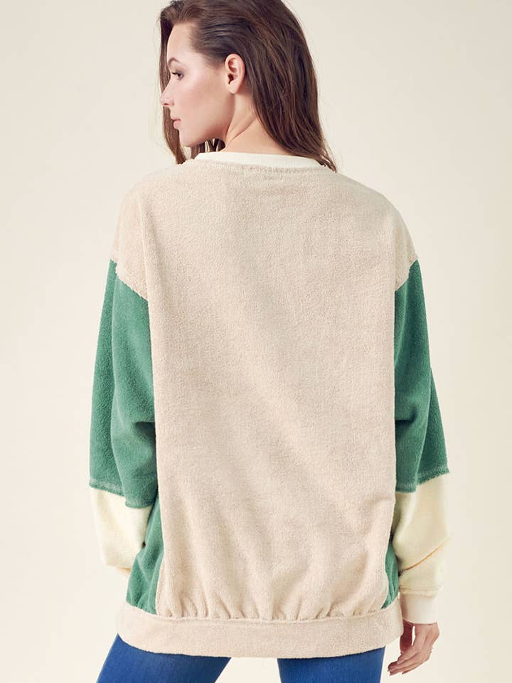 TAUPE COMBO KNIT COLOR BLOCK TOP TS0026 for wholesale on Faire2