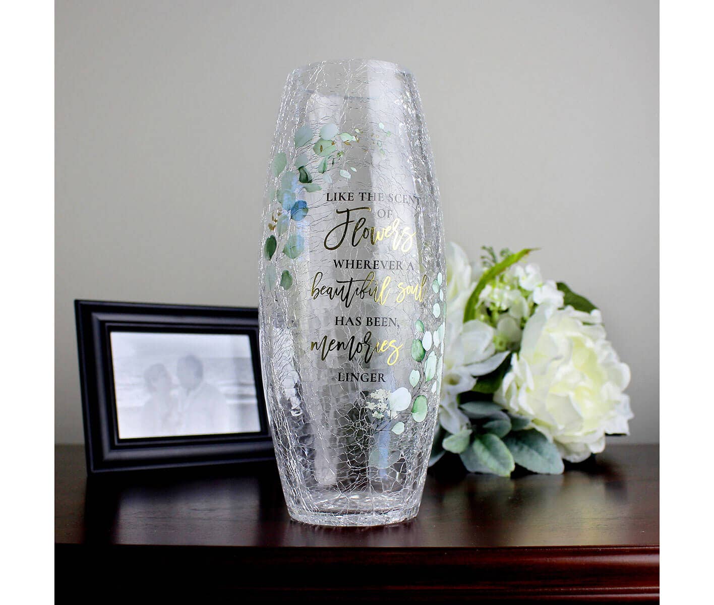 Lillian Rose – Großhandel Vasen – Lillian Rose Glasvase mit Rissmuster und Trostvers für Gedenkblumen2