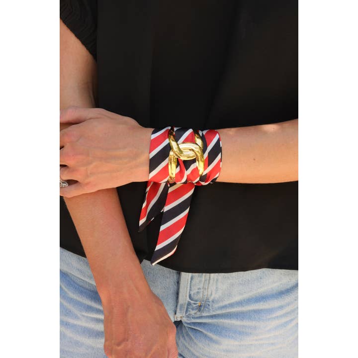 Caroline Hill - Wholesale Woven/Braided Bracelet - Serafina Scarf Bracelet Bk Rd Stripe1