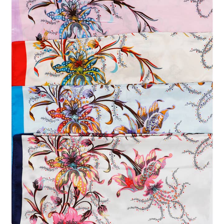 Cap Zone - Wholesale Scarf - Women's - Exotic Lily Floral Faux Silk Square Scarf1