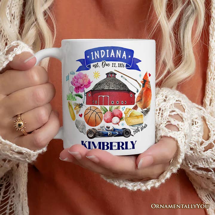 OrnamentallyYou - Wholesale Coffee Mug - Artistic Indiana State Themes and Landmarks Gift Mug