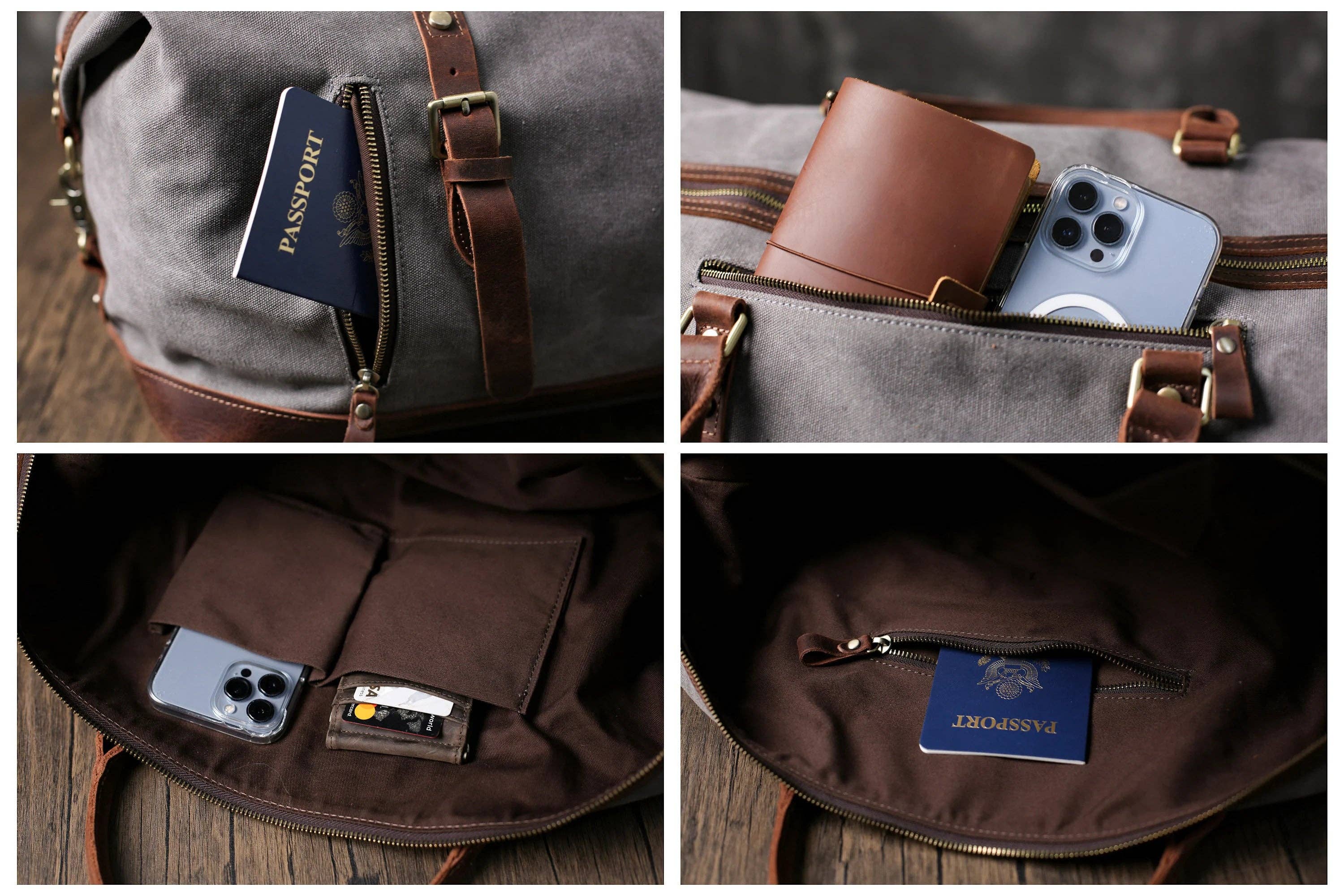 RockCow Leather Studio - Wholesale Weekender Bag - Unisex - Personalized Canvas Duffel Bag, Waterproof Canvas Leather Weekend bag with Shoes Compartment for Men Women6