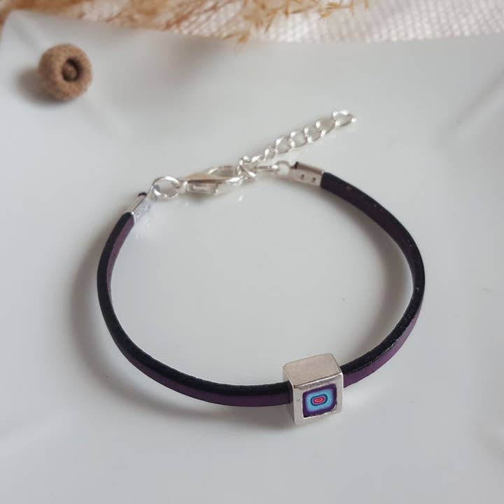 PASTACUITA - Wholesale Bangle Bracelet - Polymer clay bracelet mounted with leather "Millefiori"12