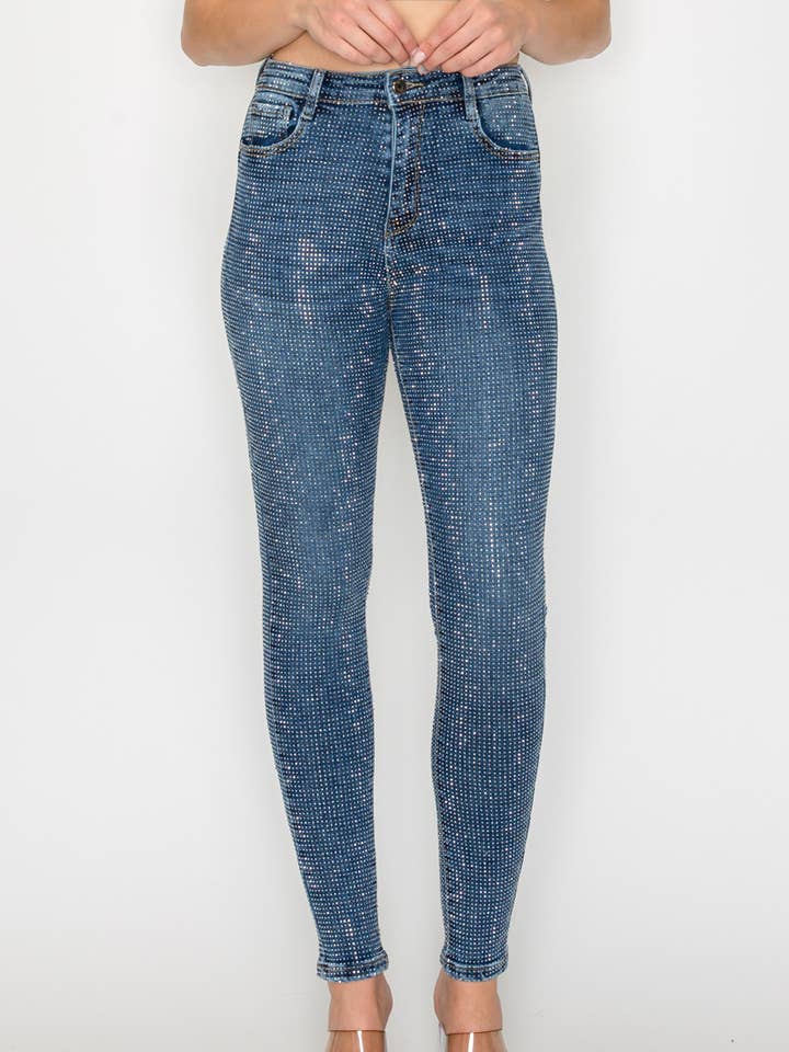 NR3173 - 3366 Stone embellished 5 pockets skinny jeans for wholesale by Nina Rossi Jeans