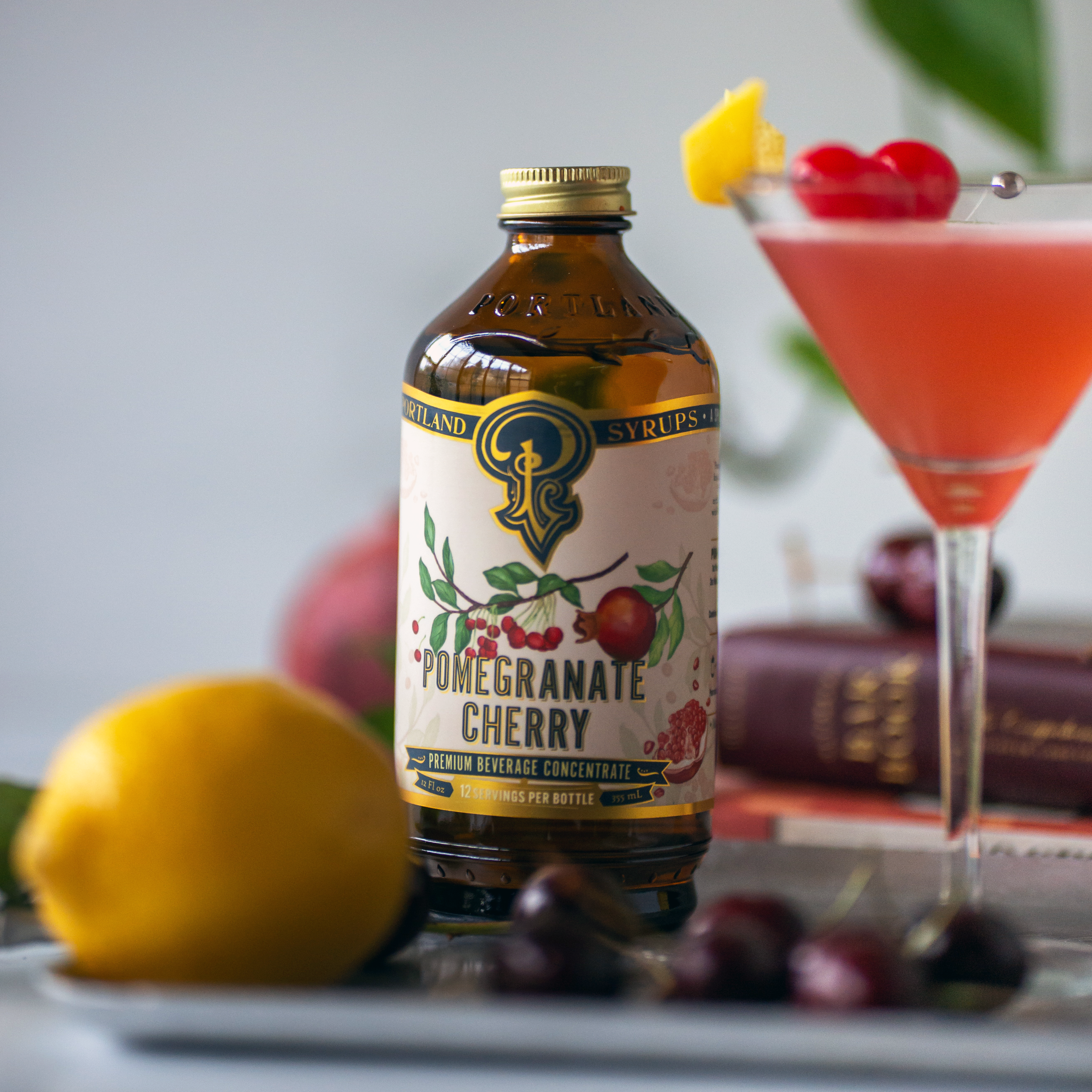 Portland Syrups - Wholesale Cocktail Mix/Syrup - Pomegranate Cherry Syrup 12oz - Cocktail/Mocktail Mixer2