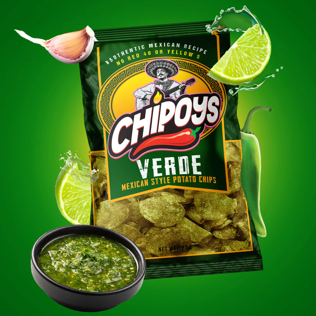 Rap Snacks - Wholesale Chips - Chipoys Verde Mexican Style Potato Chips (2.5oz)1