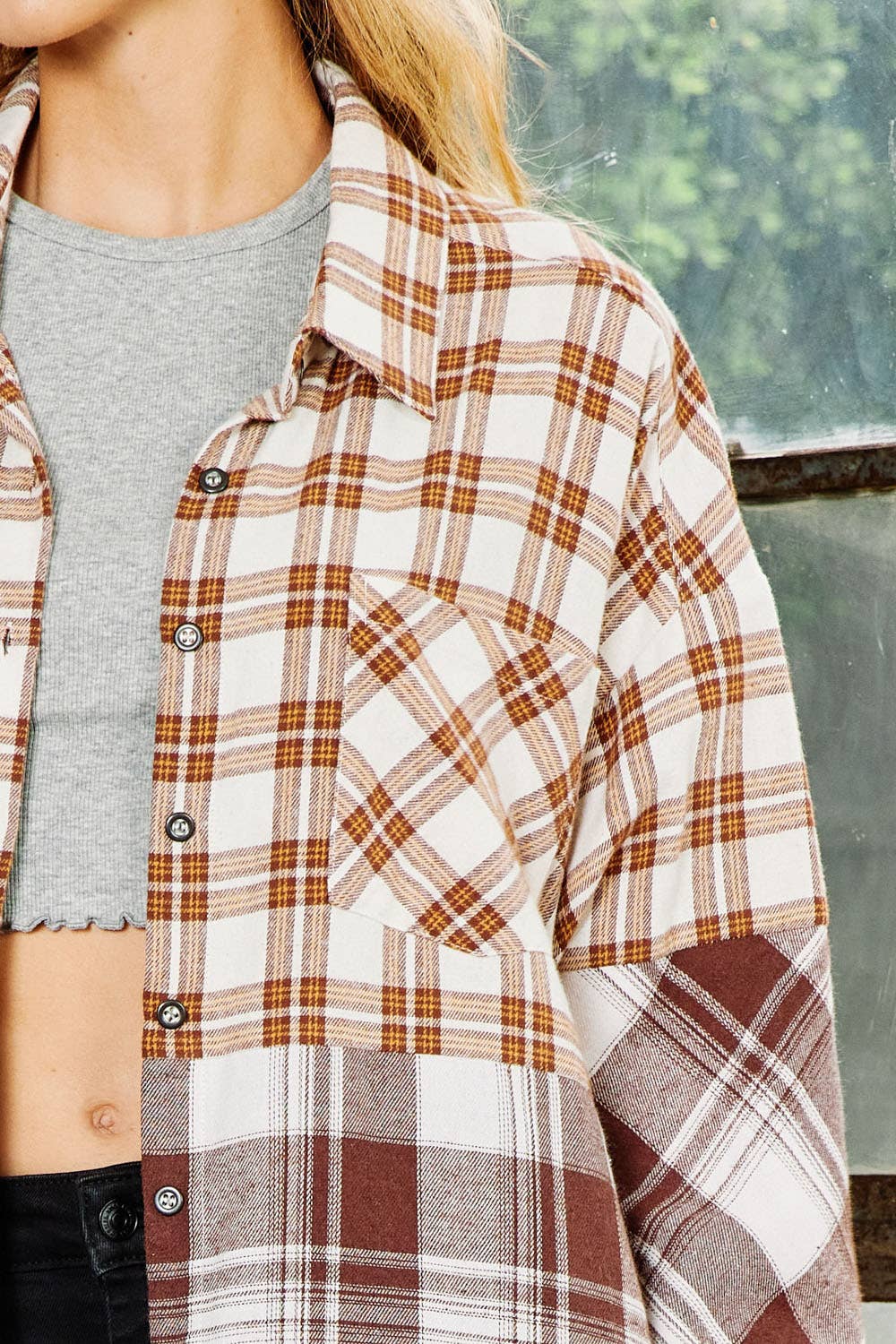 FSL Apparel - Wholesale Button Down Shirt - Women's - IJ1046 - MIXED PLAID BUTTON DOWN OVERSIZED SHIRT13