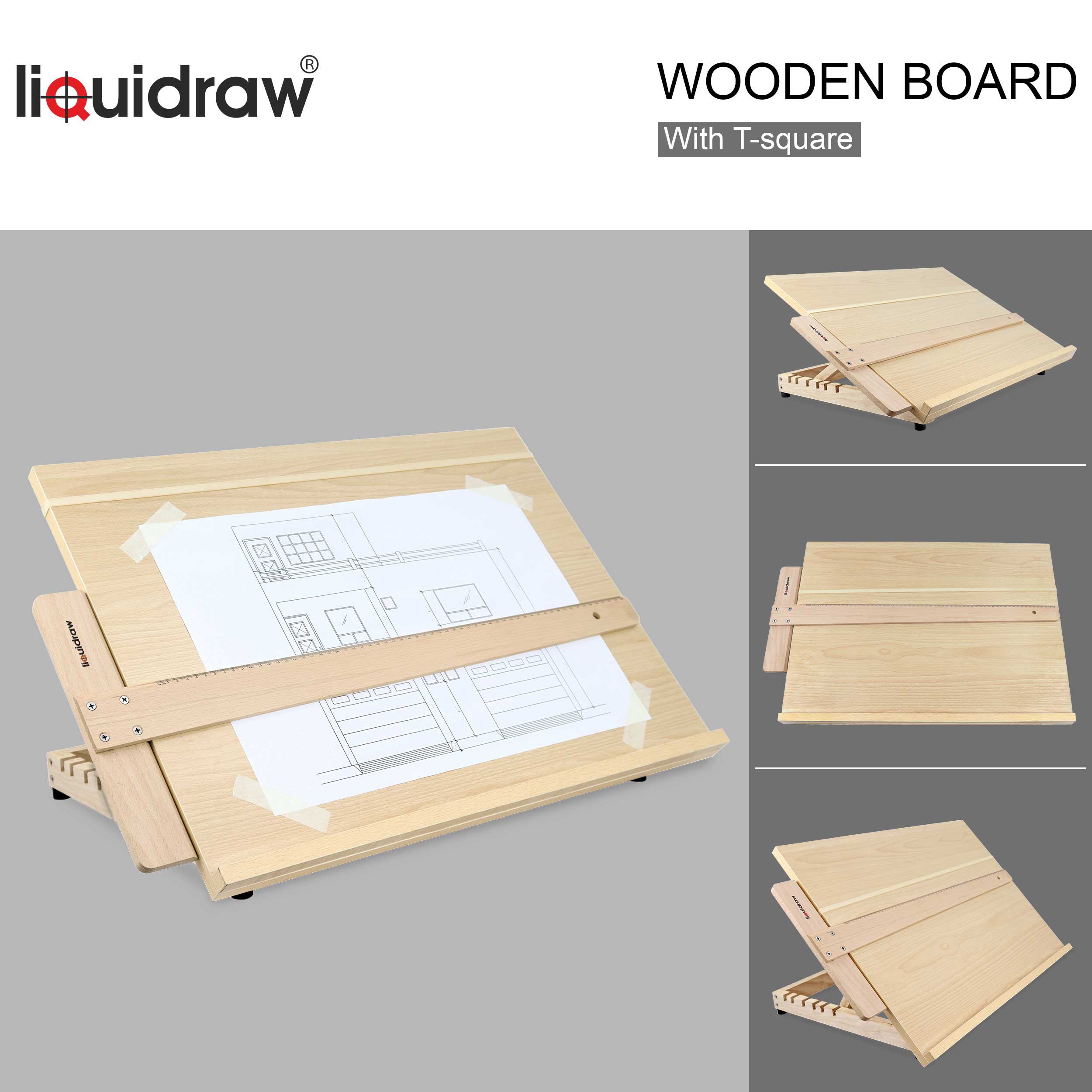 Liquidraw – wholesale Easel – Liquidraw A2 Artist Drawing Board 6 Angles Adjustable Solid Wood Art Sketching Board with 60cm T Square Ruler Wooden Desktop Portable Tabletop Easel for Drawing 25.5" x 18.5"5