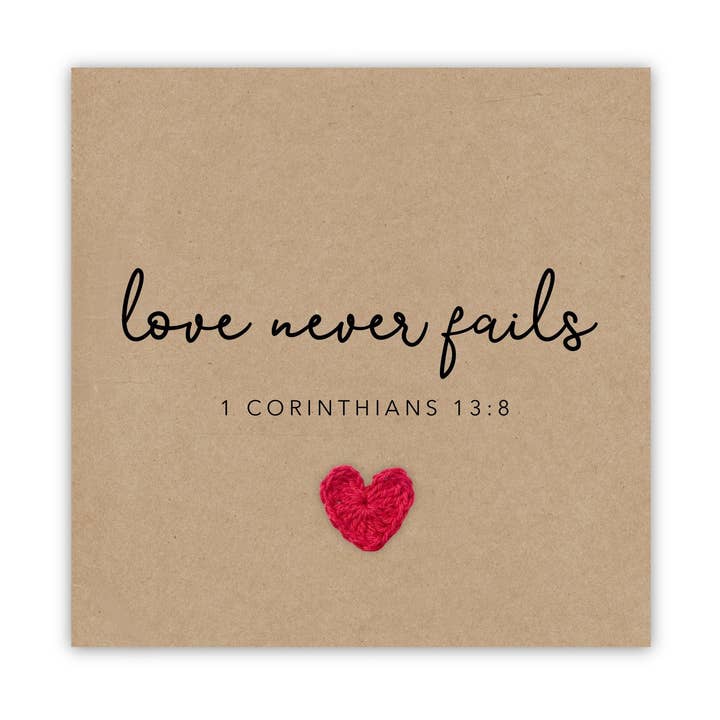 Liebe versagt nie, 1 Korinther 13:8, Christian Faith Weddi für den Großhandel von Fifi's Handcrafted