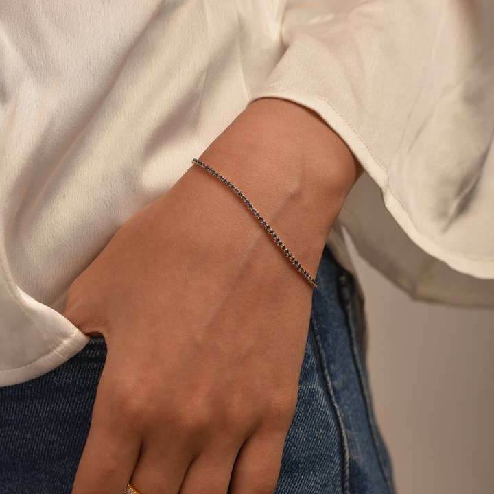 Natural Sapphire Tennis Bracelet in 14K/18K White Gold / Blue Stacking Bracelet / September Birthstone Bracelet for wholesale by Evara Jewelry