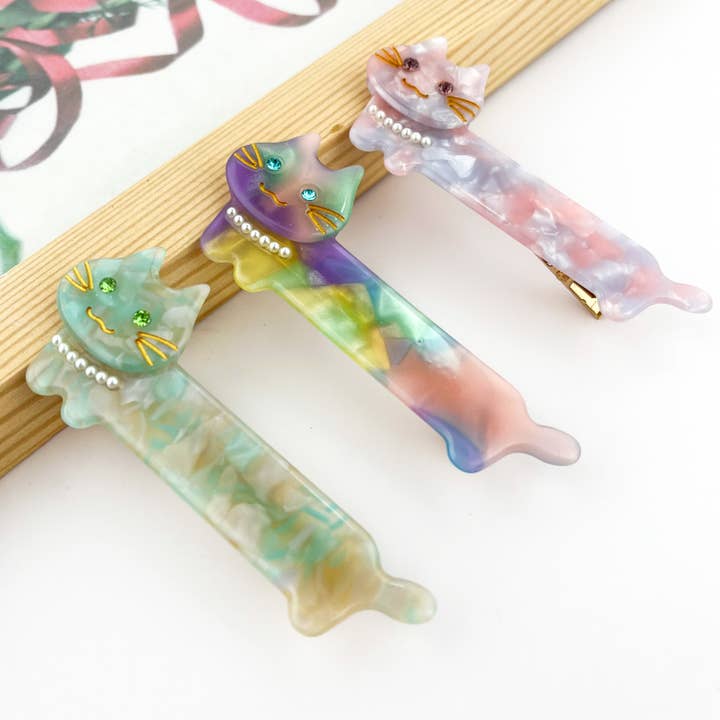 SoapElenGlen - Vendita all'ingrosso Fermaglio per capelli - Donna - Fermaglio a Becco d'Anatra con Collana di Perle per Gatto, Fermaglio Elegante per Capelli di Gatto