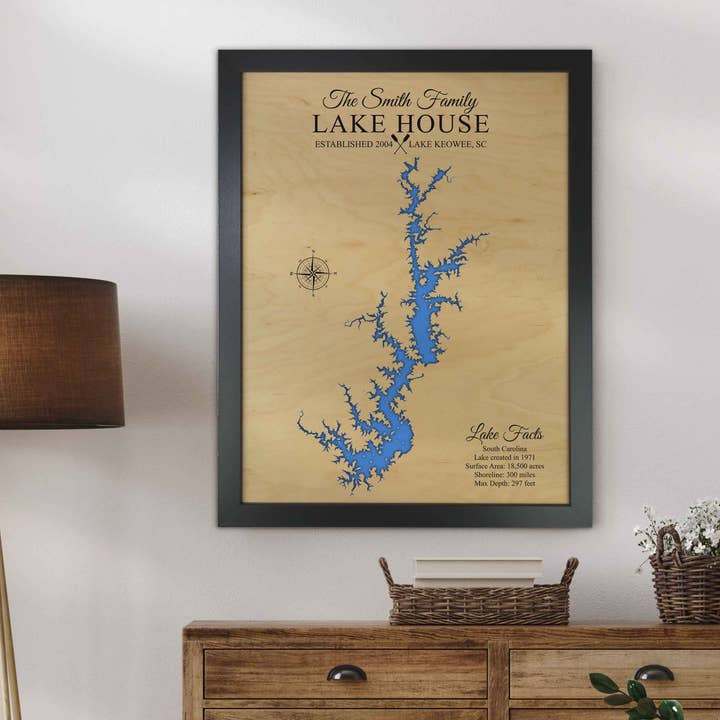 Waypoint Maps - Wholesale Map - Lake House Gift - Custom Wood Lake Map of ANY LAKE OR RIVER