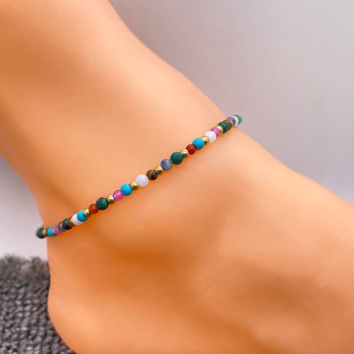 Mio Queena - Wholesale Anklet - 18K Gold Plated Stainless Steel Stone Beaded Anklet - FGS/CS