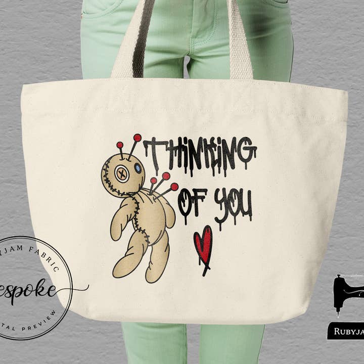 Thinking of You (Voodoo Doll) Large Canvas Tote Bag for wholesale by Rubyjam Fabric
