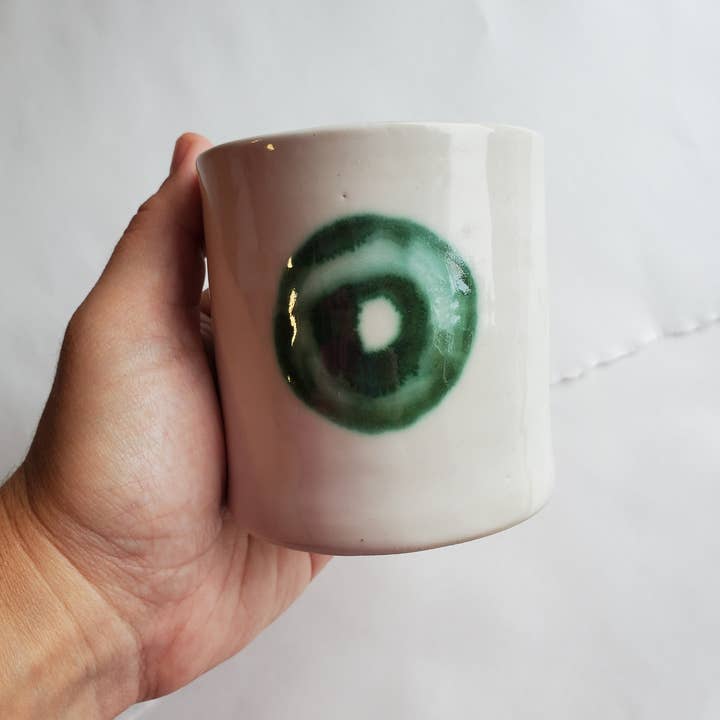 White Stoneware Moon Cup with Gold Luster for wholesale by CURIOUS CLAY