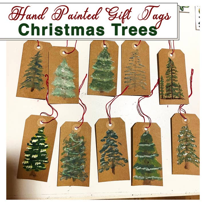Hand-painted Christmas Tree Holiday Gift Tags - 2x4 inch for wholesale by Zen Pots