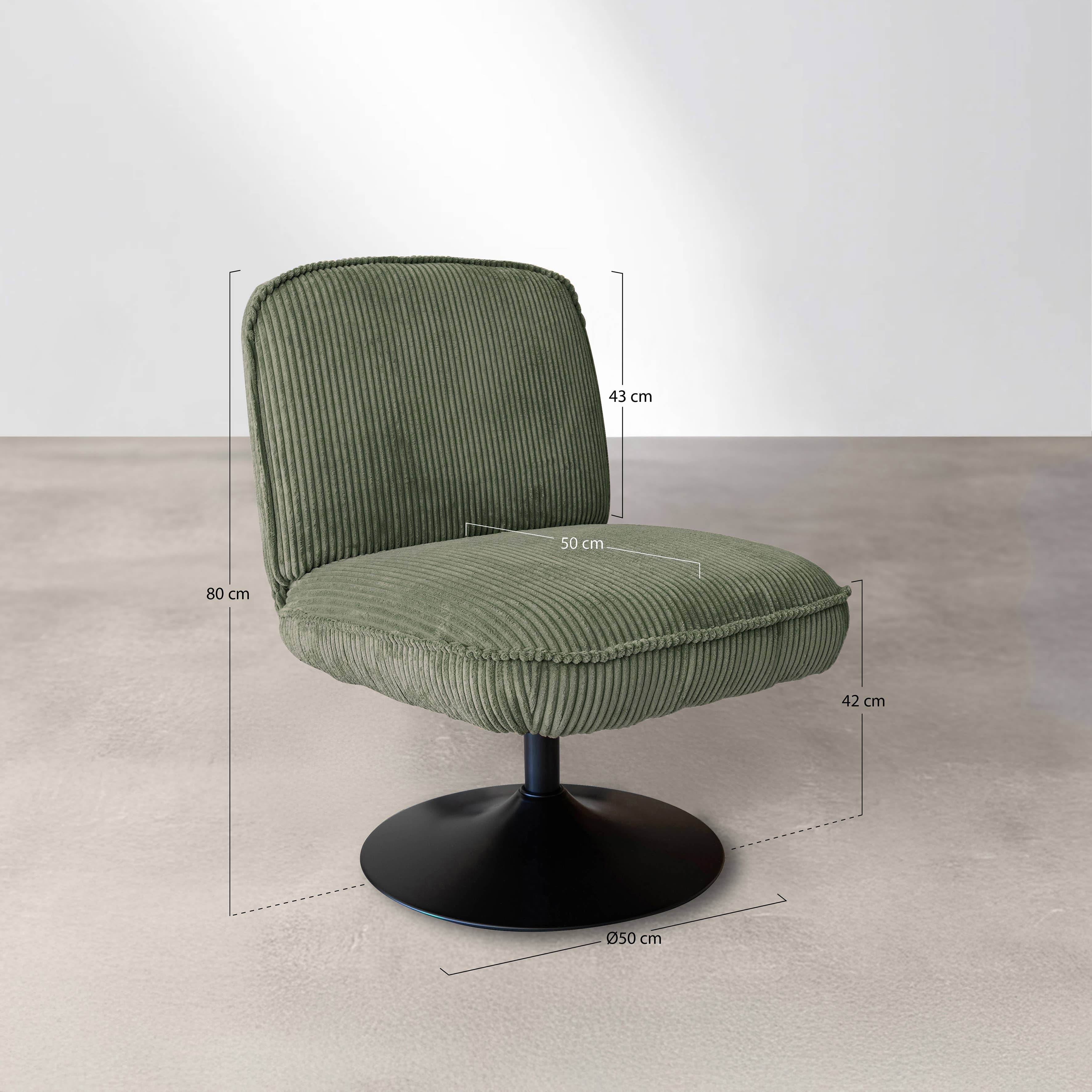 Now's Home - Wholesale Chair - GREEN CORDUROY SWIVEL CHAIR WITH FUNKY METAL BASE5
