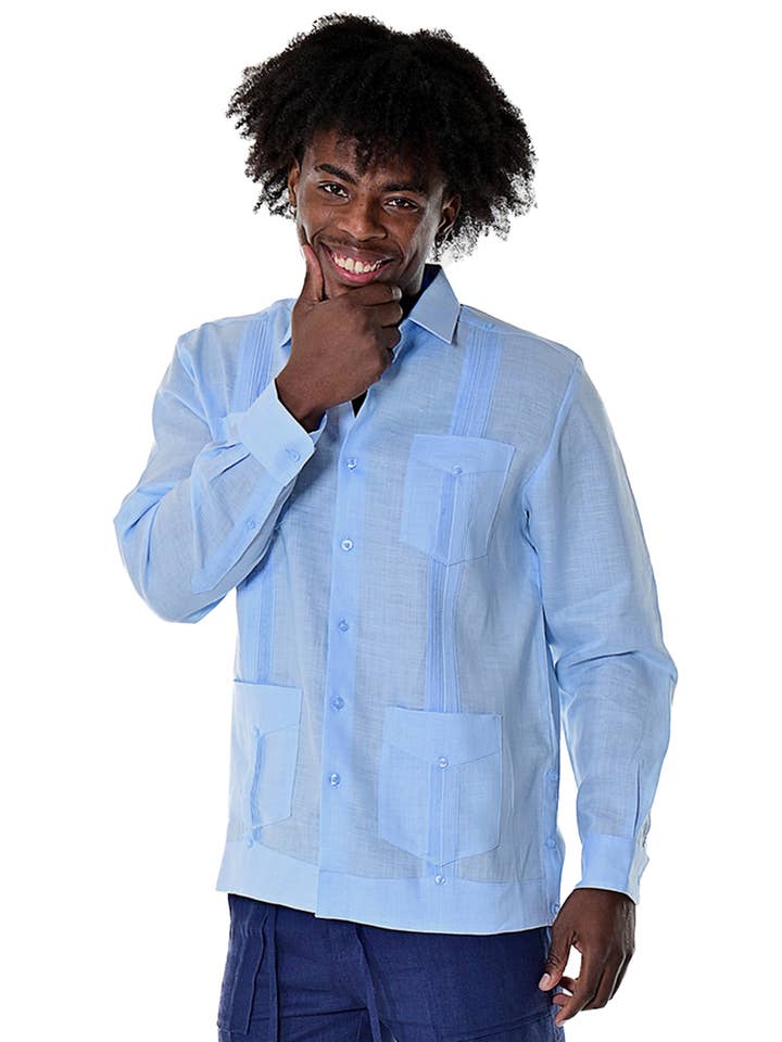 Men's Guayabera Linen Long Sleeve 4 Pocket MLS501-C 2XL-3XL for wholesale by Azucar & Bohio