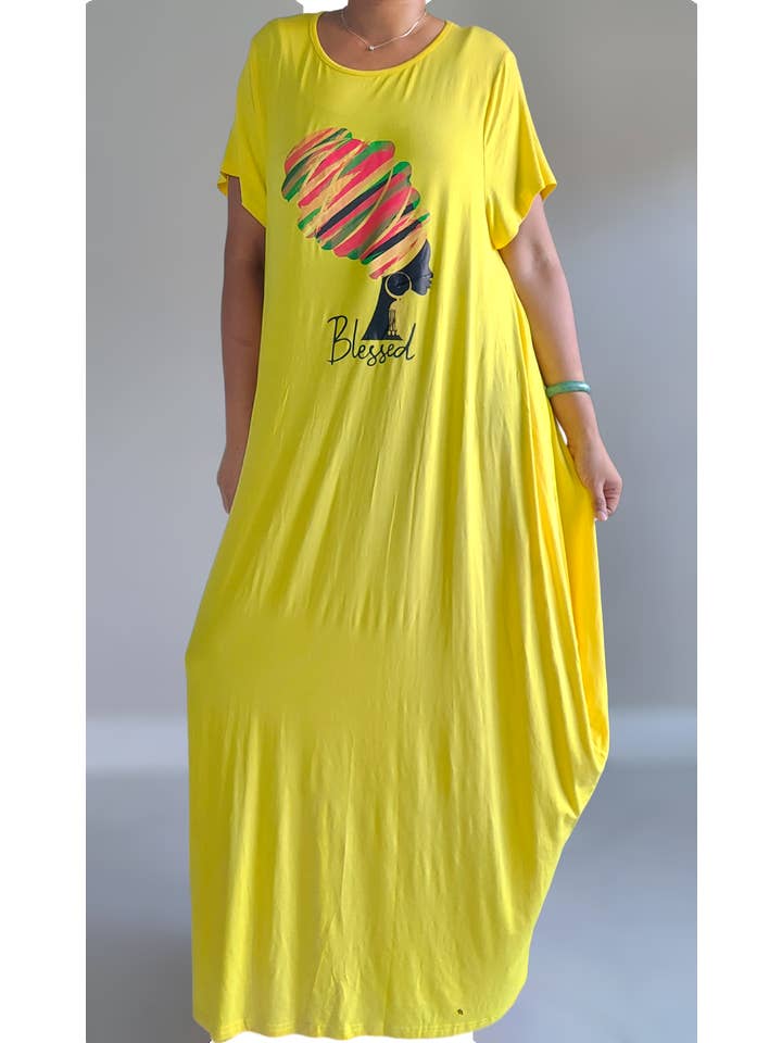 India Batik - Wholesale Dress - Women's - Blessed Afro Bubble Jersey Dress/Short Sleeve /2022SS