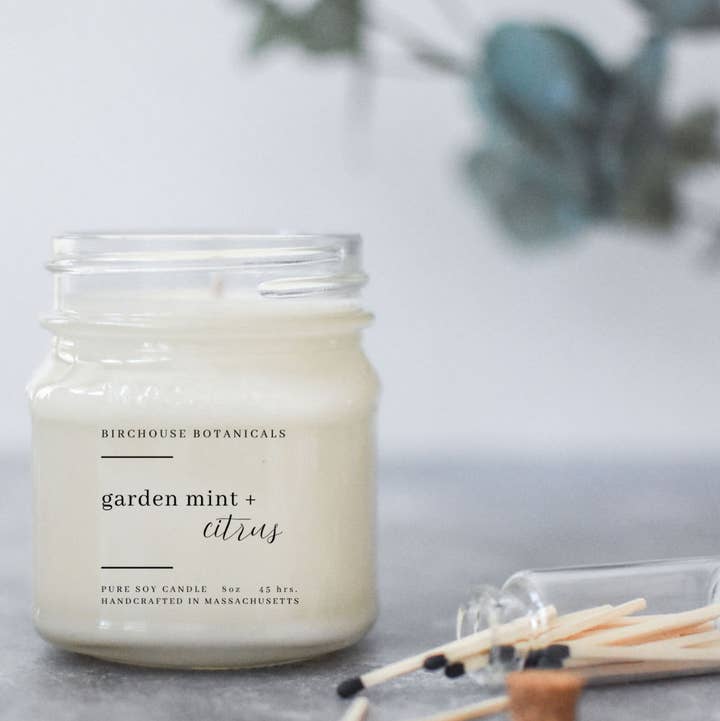 Birchouse Botanicals - Wholesale Jar/Filled Candle - Garden Mint & Citrus 8 oz. Soy Candle - Fresh Candle, Decor1