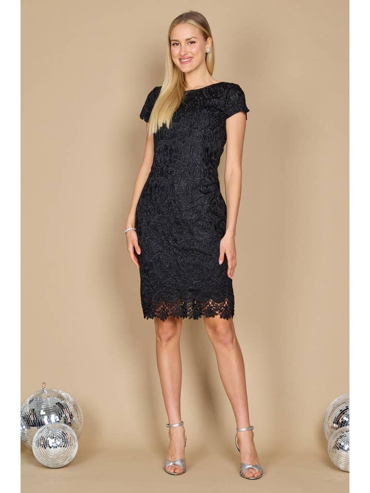 Kos Couture - Wholesale Dress - Women's - Short Lace Cocktail Dress in Navy Black Burgundy Silver
