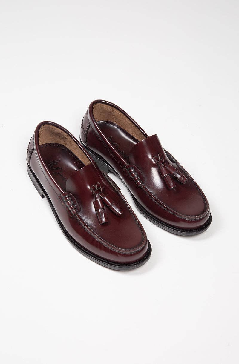 CRUDE Burgundy tasseled loafers for wholesale on Faire2