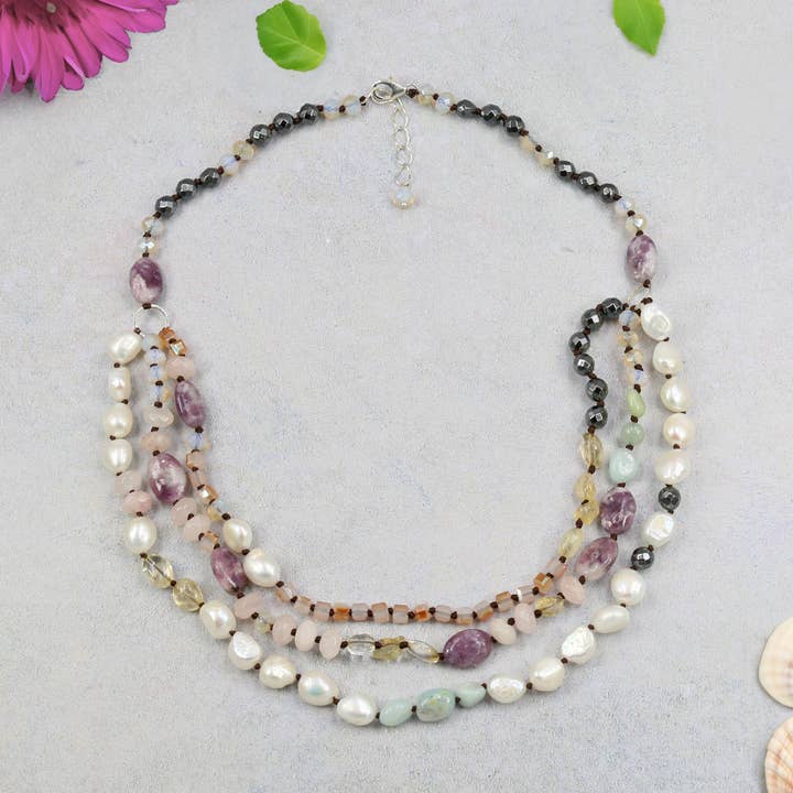 Colar de Camadas de Harmonia com Pedras Preciosas 20F09 por atacado de IST Jewelry