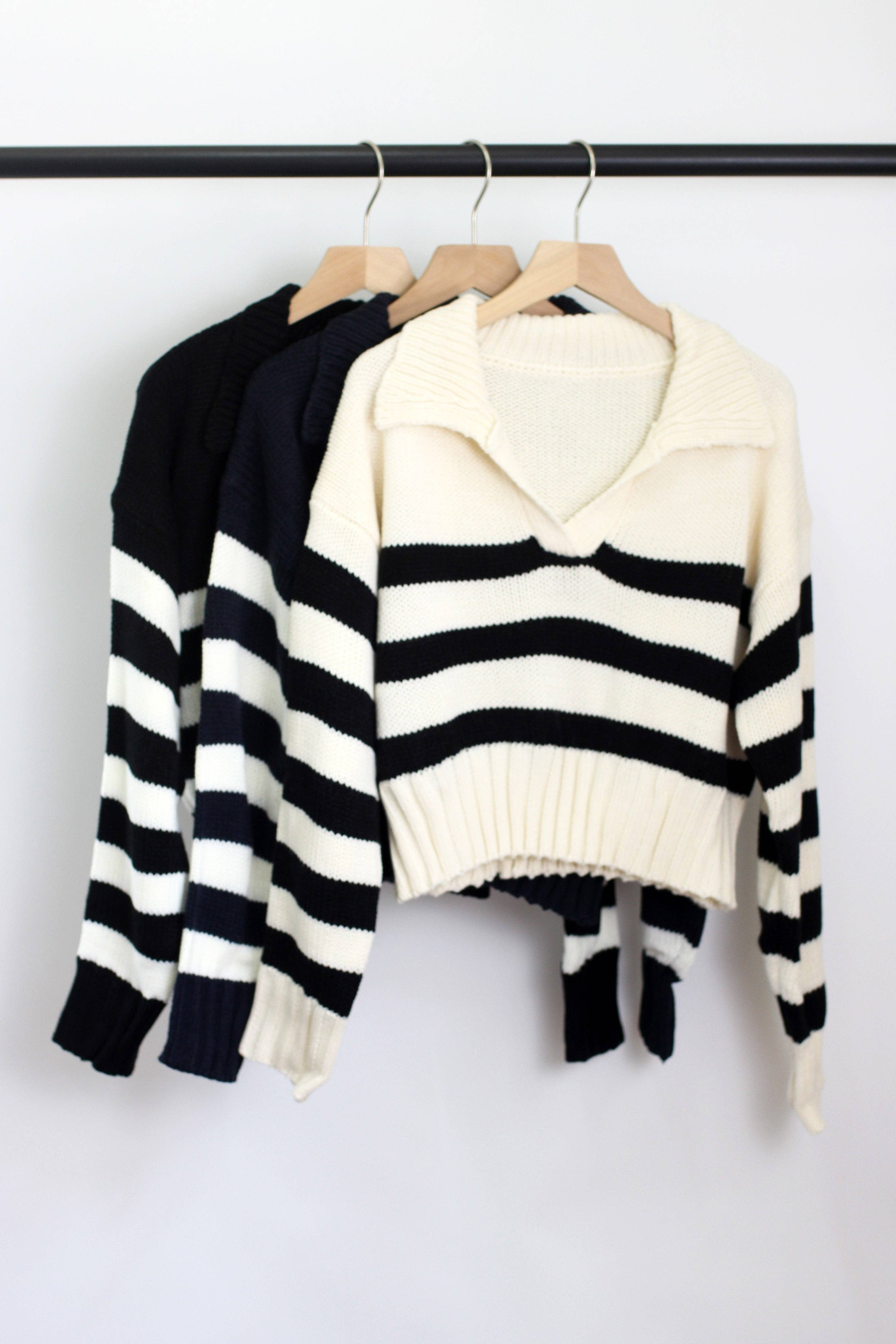 ESLEY - Vente Pull en maille – femme - W2407MNE11038 - PULL COURT À COL RAYÉ3