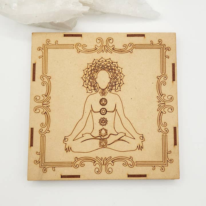 Meraki Gemstones - Wholesale Spiritual Stone/Crystal - Chakra Crystal Set-Palmstone Shape-Yoga/Meditation Box-Wood