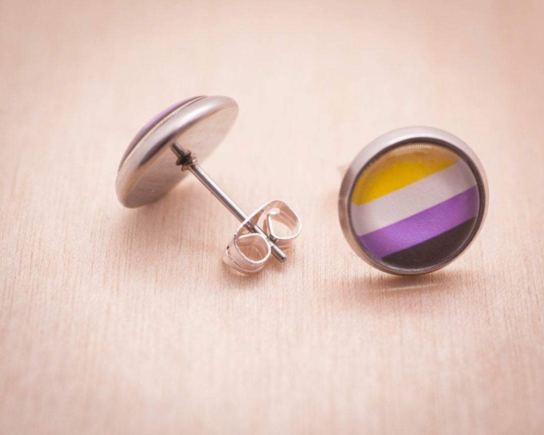 Crafty Queer Studio - Wholesale Stud/Post Earrings - Non-binary flag pride LGBTQ+ earrings - stud or dangle3
