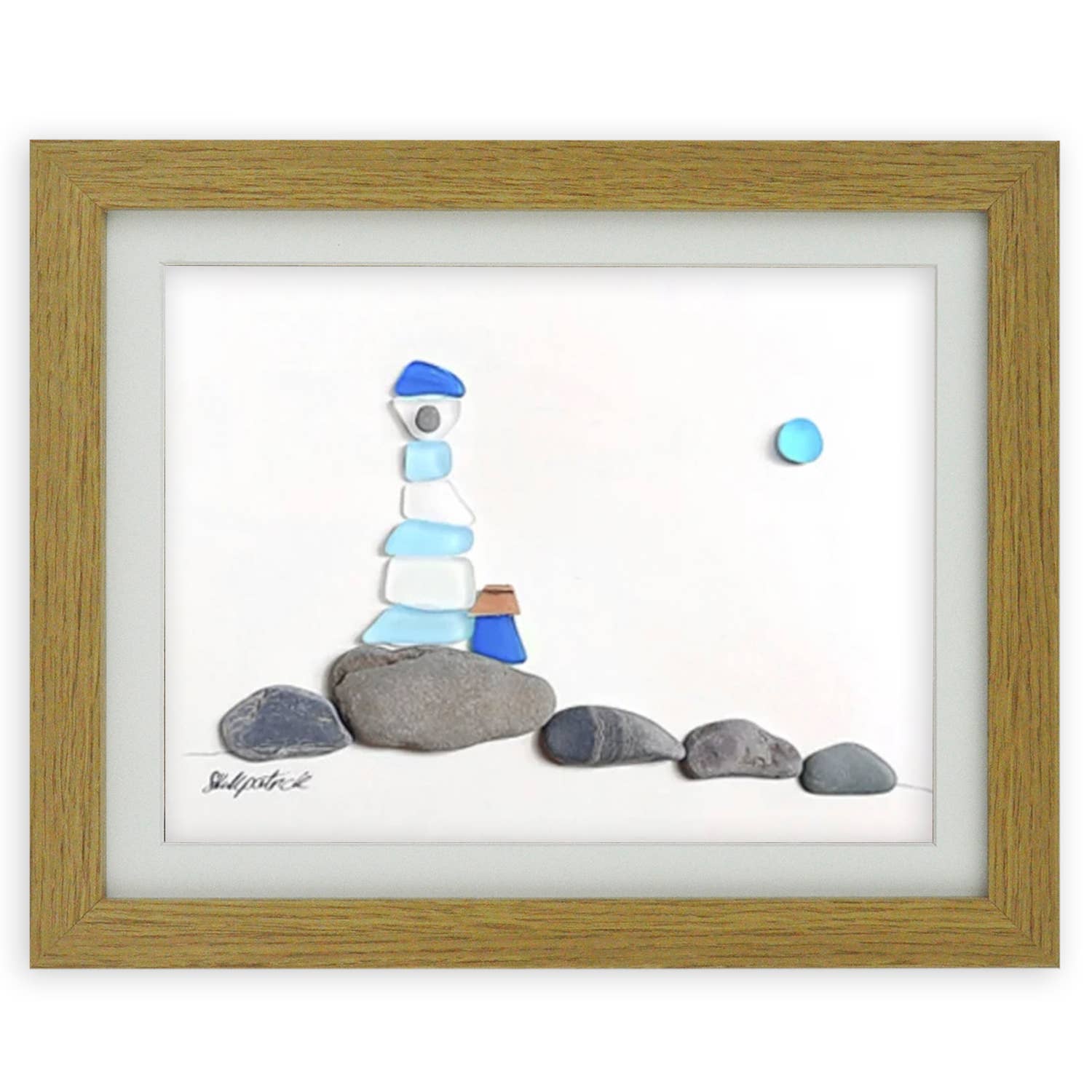 UrchinArtworks – Großhandel Kunstdruck – Wandkunst mit blauem Leuchtturm, Meerglas und Kieselstein0