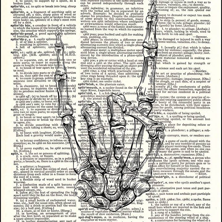 Skeleton Rock Hand Dictionary Print for wholesale by Fresh Prints of CT