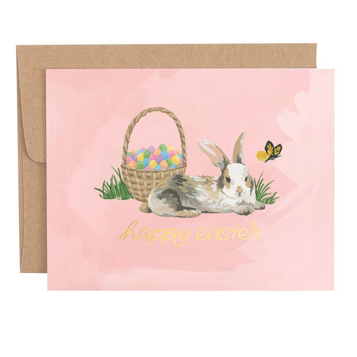 Carte de vœux de Pâques avec lapin et panier pour la vente par 1canoe2 | One Canoe Two Paper Co.