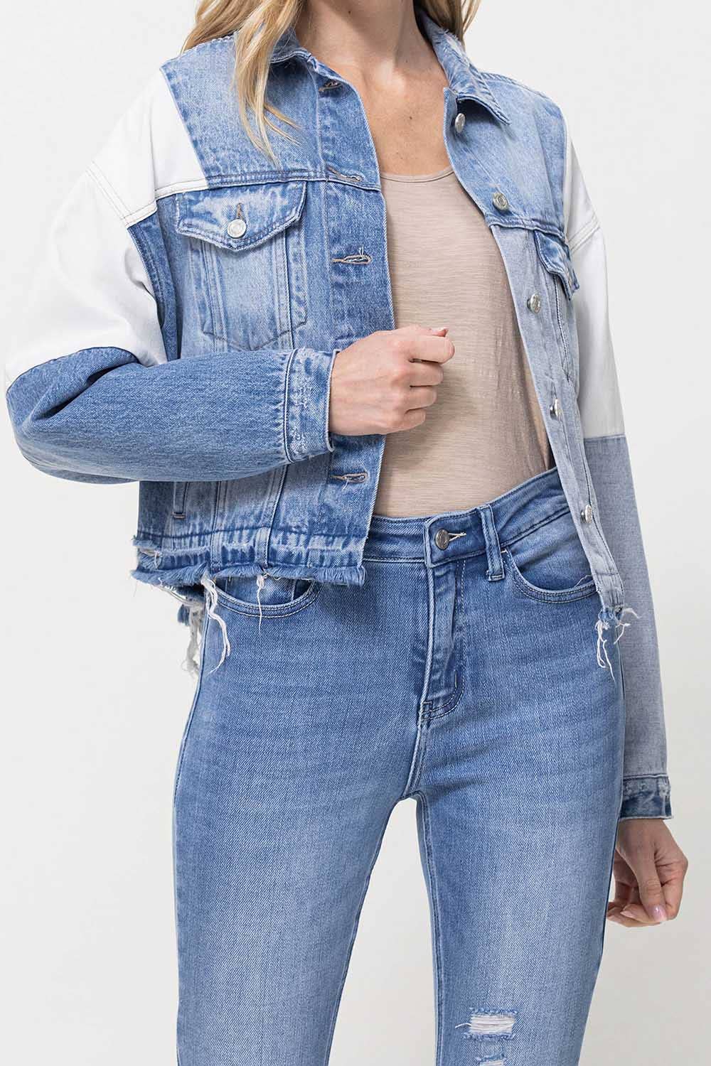 ジャケット 2 Low Our Crop Denim Jacket (2color) Wholesale COLOR BLOCK PATCHWORK OVERSIZED CROP DENIM JACKET