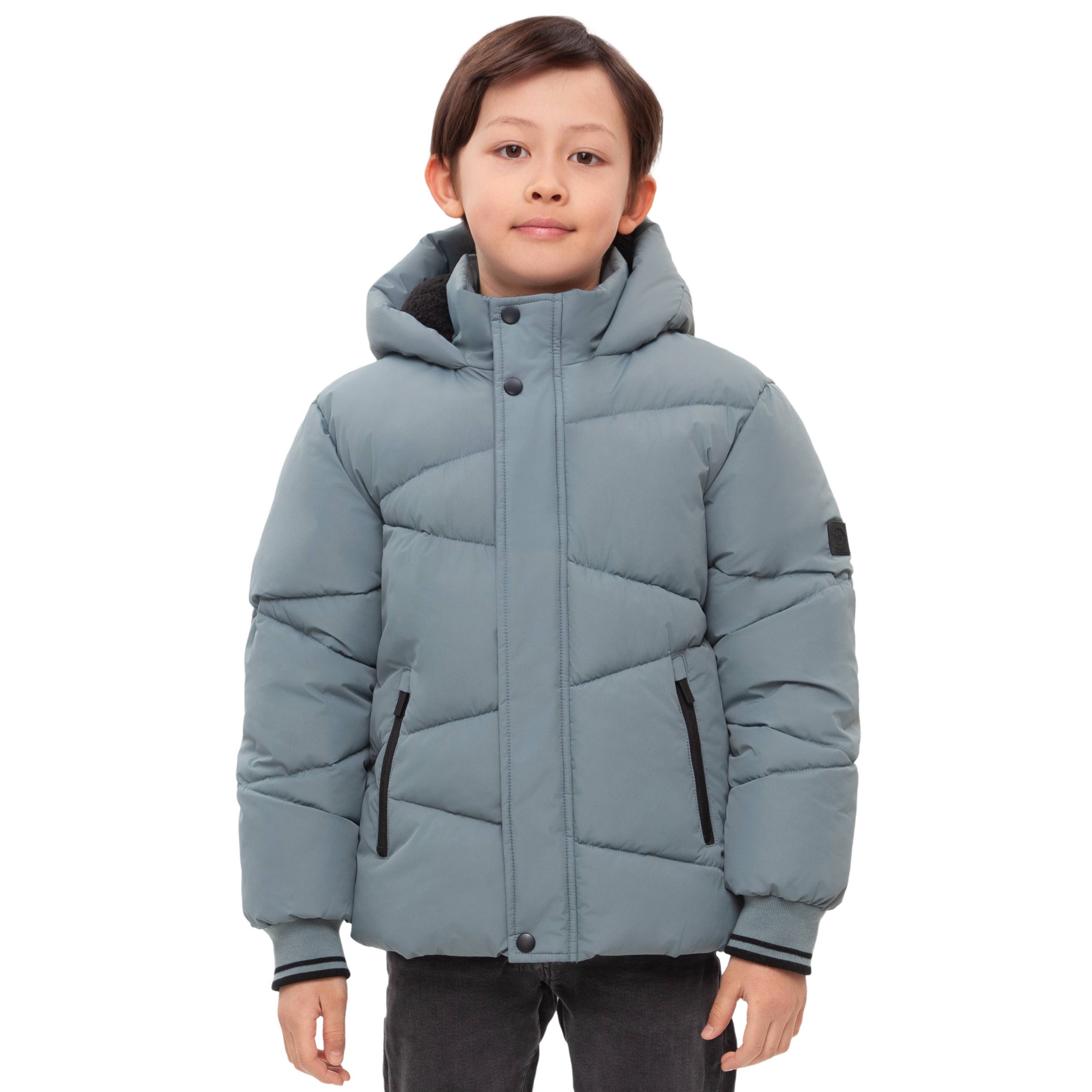 Rokka & Rolla - Wholesale Puffer Jacket - Kids - Boys' Grid Winter Coat Kids' Fleece Lined Jacket