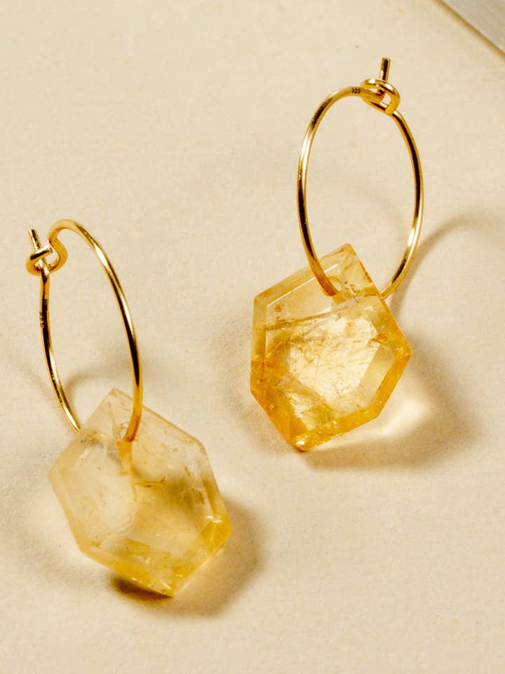 14Kt Sterling Silver Geometry Mini Hoop Earrings- Citrine for wholesale by Luna Norte