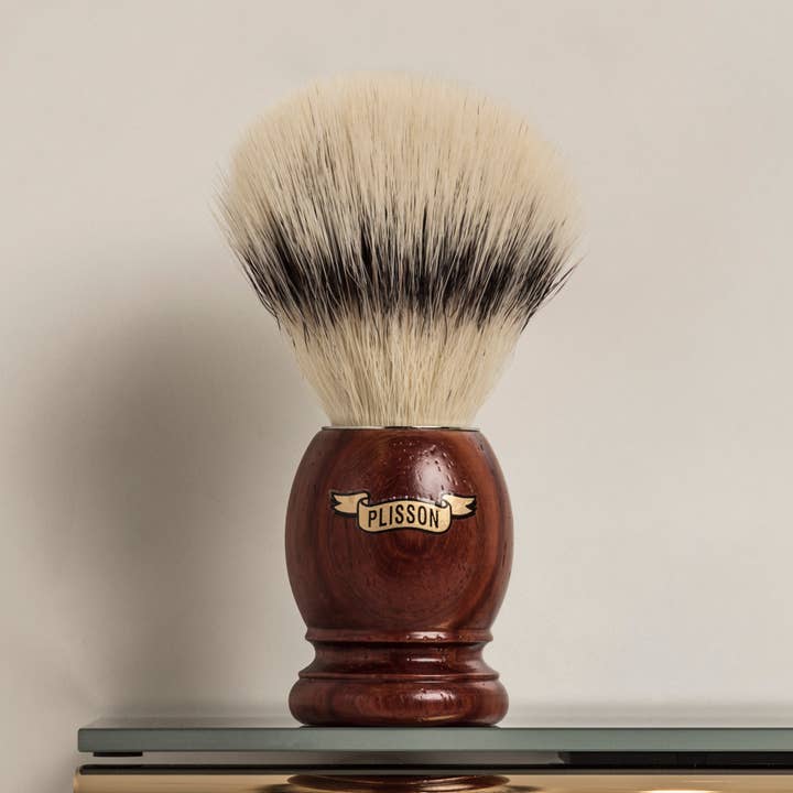 Plisson 1808 - Wholesale Shave Brush - Men's - Santos Rosewood Shaving Brush 'High Mountain White' Fiber1