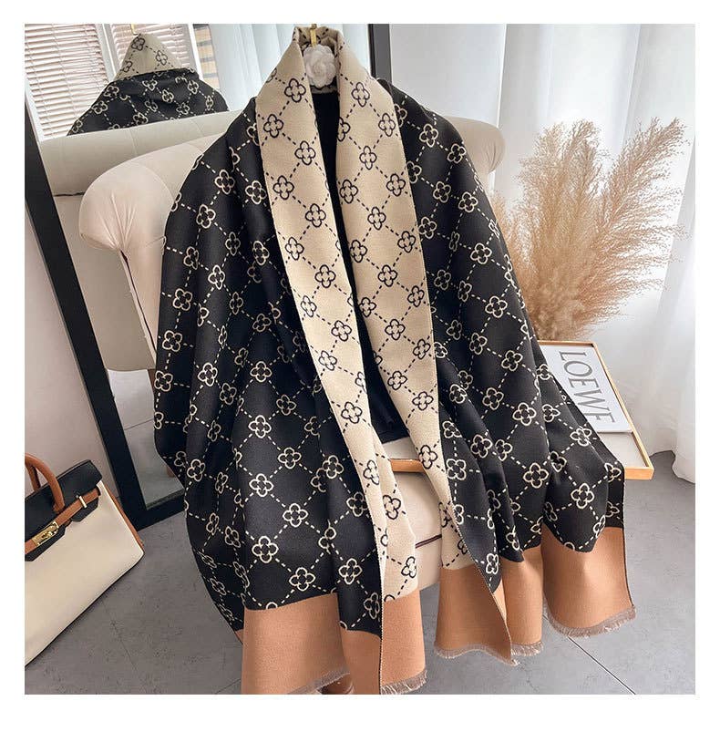 Little Trendy - Wholesale Scarf - Women's - Women's Warm Long Scarf Imitate Cashmere Flower Shawl 1