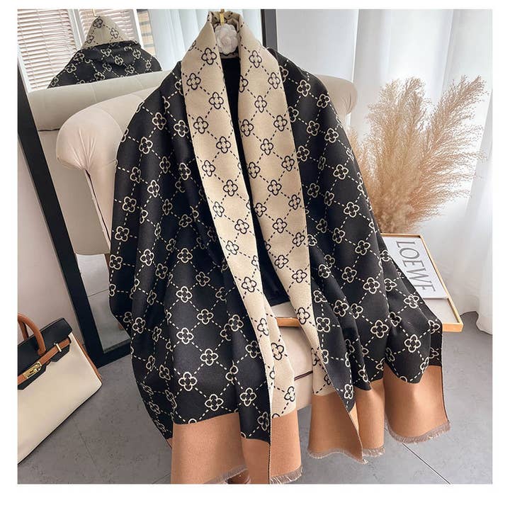 Little Trendy - Wholesale Scarf - Women's - Women's Warm Long Scarf Imitate Cashmere Flower Shawl 1